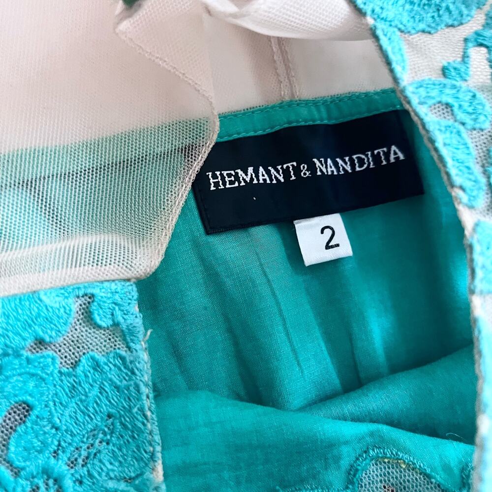 Hemant and Nandita Mintzita Silk Embroidered Green Sleeveless Maxi Dress Size 2 - Picture 7 of 10